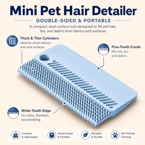 2 Pack Reusable Pet Hair Remover and Fabric Lint Scraper Set, Blue