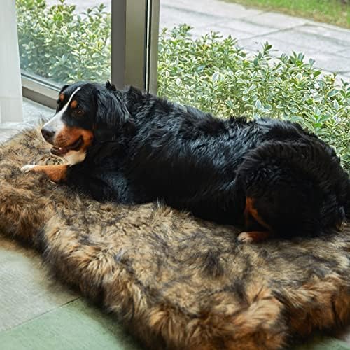 Laifug Large Faux Fur Dog Bed,5-inch Thick Grade Orthopedic Memory Foam Dog Bed(50"x30"x5"),Removable Cover with Anti-Slip Bottom,Waterproof Liner