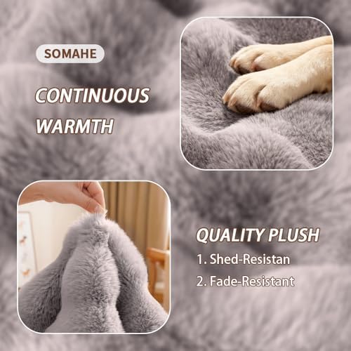 SOMAHE Cat Bed and Small Dog Bed Mat, Raised Pillow, 27 x 20 Inch, Gray