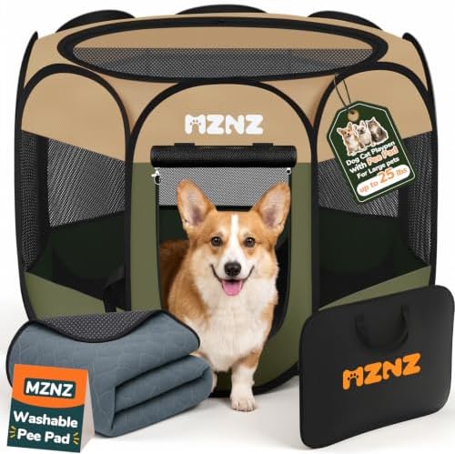 Dog Cat Small Animal Puppy Playpen with Pee Pad, Medium, Olive Green