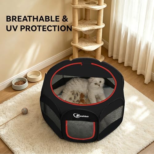 Siedihit Black Dog Cat Playpen, Puppy Pet Playpen Indoor for Small Dog