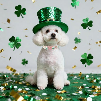 St. Patrick's Day Dog Collar for Small Dogs - Lucky Clover Pastel Dog Collars, Irish Spring Shamrock Pet Collars, Adjustable Heavy Duty Dogs Collar with Metal Buckle S