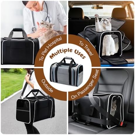 Double Expandable Cat Carrier,Airline Approved Soft-Sided Pet Travel Carrier for Small Dogs Cats Under 15 lbs,Waterproof 600D Oxford Fabric with Washable Replacement Liner,Odor-Free & Claw-Proof Black