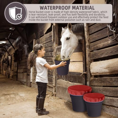 2-5 Gallon Horse Bucket Cover, Waterproof Horse Feed Bucket Cover, Lightweight and Easy to Use (Excluding Bucket, Red)