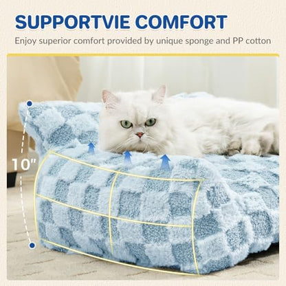 ABCPET Cat Bed Cats Couch for Puppy and Kitten, Fluffy Pet Couch Small Dog Sofa Bed, Supportive Cat Sofa for Indoor Cats, Washable Cover & Non-Slip, 26 inch, Blue