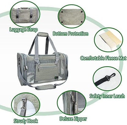 Soft-Sided Pet Carrier for Cats Small Dogs of 15 Lbs Medium Grey