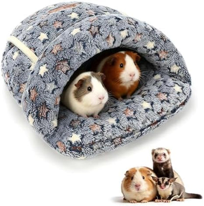 YUEPET Guinea Pig Bed, Warm Fleece Slipper Cuddle Cave, Grey Star