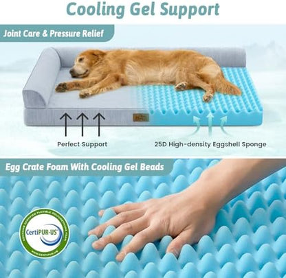 COZY KISS Cooling Dog Bed, Q-Max >0.4 Orthopedic Foam Dog Bed with Sides