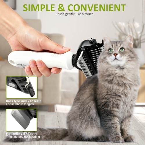Spring Blossoms-2 in 1 Professional Grooming Rake for Cats & Dogs-Dematting Comb for Easy Mats & Tangles Removing,Pet Brush Safe No More Nasty Shedding and Flying Hair (Cloud Dancer White)