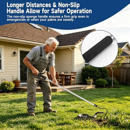 Snake Hook, 50" Reptile Snake Hook Heavy Duty Long for Ball Python Rattlesnakes Rattle Copperhead Removal with Sponge Grip and Stainless Steel Rubber Tip Hook(50inch)