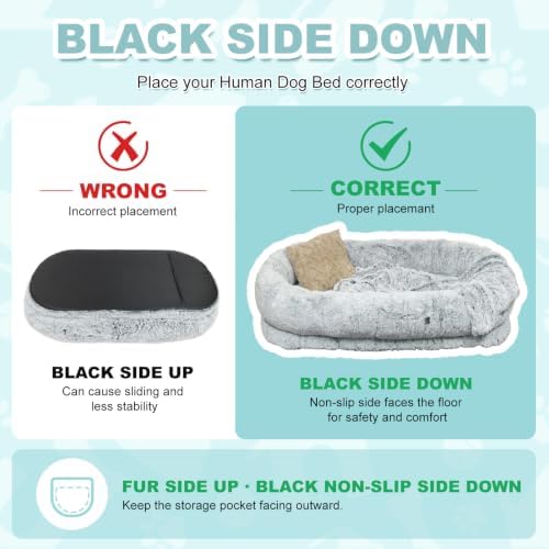 YAEM Human Dog Bed, 71"x45"x12" Calming Human Size Pet Bed for Adult, Grey