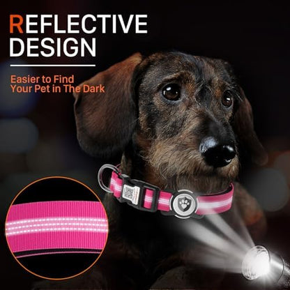 Waterproof AirTag Dog Collar with QR Code Dog Tag, Rose Red L