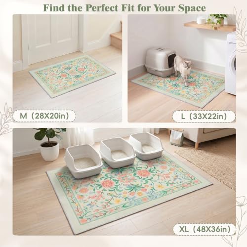 Bienbee Cat Litter Mat, 2PCS 33"x22" Machine Washable Litters Box Mats Non-Slip &Waterproof Cat Litters Trapping Mats Easy to Clean Mat for Litter Box Less Waste Protects Floors Pastel Green L