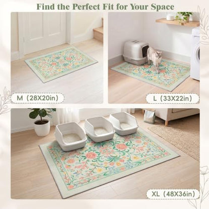 Bienbee Cat Litter Mat, 2PCS 33"x22" Machine Washable Litters Box Mats Non-Slip &Waterproof Cat Litters Trapping Mats Easy to Clean Mat for Litter Box Less Waste Protects Floors Pastel Green L
