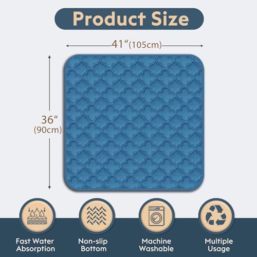 FunFurry Washable Pee Pads for Dogs - 2 Pack Reusable Pee Pads，Waterproof Puppy Pads，Pet Training Pads，Super Absorbent with Dog Paw Shape Non-Slip Backing (Blue, 36" X 41" - 2 Pack)