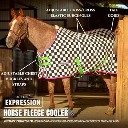 Jeffers Expression Fleece Cooler for Horses, Standard Neck, Skater Cowgirl 78"- Equine Towel Blanket, Moisture Absorbent, Light Weight, Best for Drying, Exercise, Bathing, Adjustable Belly Bands