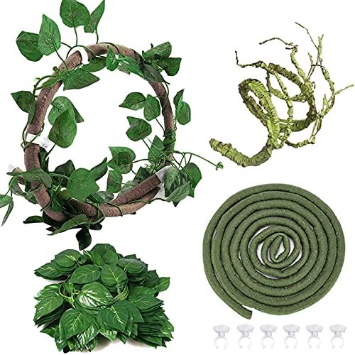 Hamiledyi Lizard Climbing Jungle Vines 9.8FT Bearded Dragon Tank Accessories Bendable Vine Artificial Branch Reptile Tank Habitat Decor for Gecko, Snakes,Chameleon,Bearded Dragon