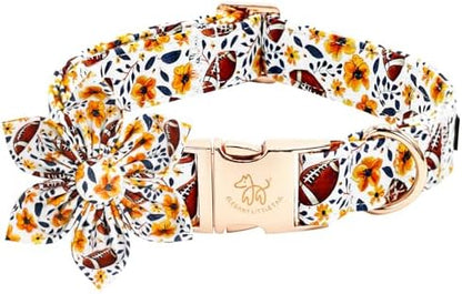 Elegant little tail Fall Dog Collar, Halloween Pet Collars with Bow Cute Pumpkin Print Puppy Collar Female or Male Cotton Adjustable Collars for Small Medium Large Dogs
