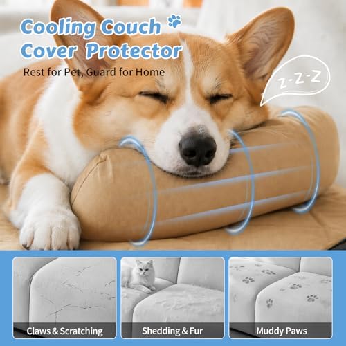 Cooling Dog Bed Mats with Neck & Head Support, 35.43 x31.5 inch Khaki