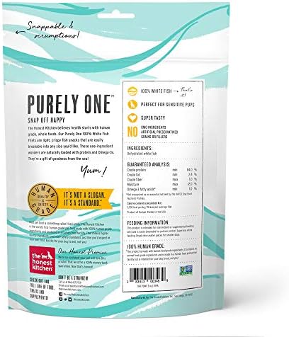 The Honest Kitchen Wishes White Fish Filets Dog Treats, Human Grade Single Ingredient Dehydrated Fish Chews, High Protein Limited Ingredient Training Treats for Dogs, 3 oz