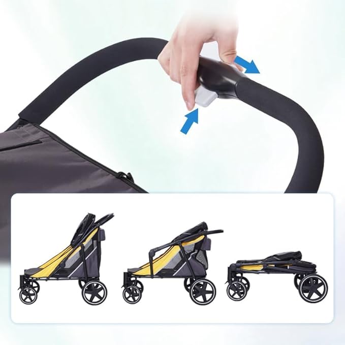 Large Dog Stroller-4 Wheel Pet Strollers for Medium Dogs or 2 Dogs- One-Click Foldable - Large Breathable Mesh & Sunroof - All Terrain Pet Stroller for Medium Senior Dog up to 88 lbs (Green-Yellow)