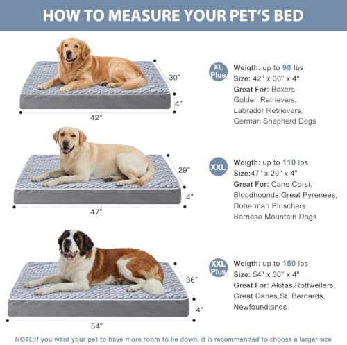 WNPETHOME Orthopedic Big Dog Beds Large Sized Dog,Extra Large Waterproof Dog Bed with Removable Washable Cover & Anti-Slip Bottom,Egg Crate Foam pet Bed with Soft Rose Plush Crate mat.