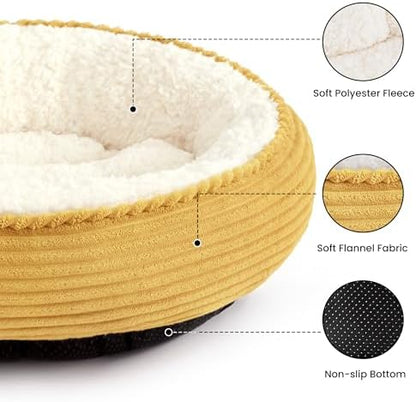 Love's cabin Round Donut Cat and Dog Cushion Bed, 24in Pet Bed for Small or Medium Dogs, Anti-Slip & Water-Resistant Bottom, Soft Durable Fabric Pet Beds, Washable Calming Cat Bed Yellow