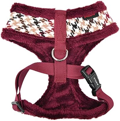 Puppia Kent Dog Harness Over-The-Head Warm Winter Houndstooth Pattern Adjustable Chest for Small and Medium Dog, Wine, Small