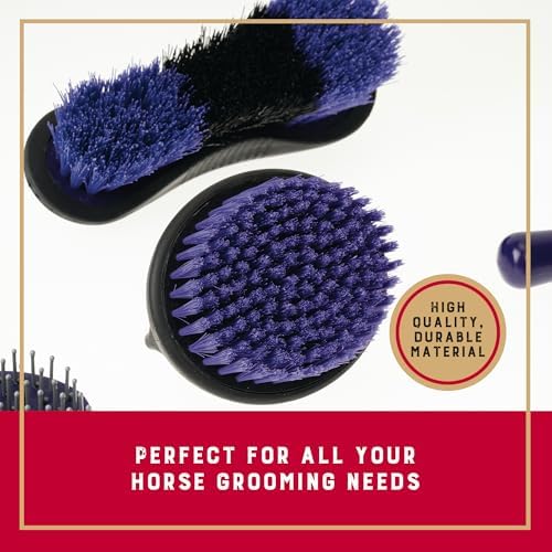 Weaver Equine 6-Piece Horse Grooming Kit, Ergonomic Gentle Horse Care Kit, Equestrian Supplies for Bathing Support, Detangling, and More, Purple/Black