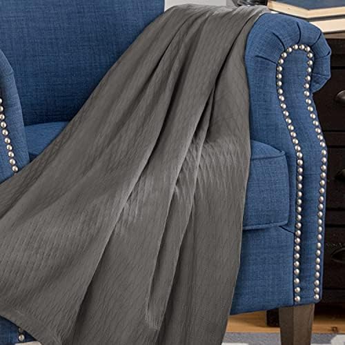 Superior Diamond Weave All-Season Cotton Blanket, Cover for Home, Couch, Bed, Soft, Warm Blankets, Boho Aesthetic, Comfy, Cozy, and Cute Covers, Decorative Bedding Essentials, King, Grey
