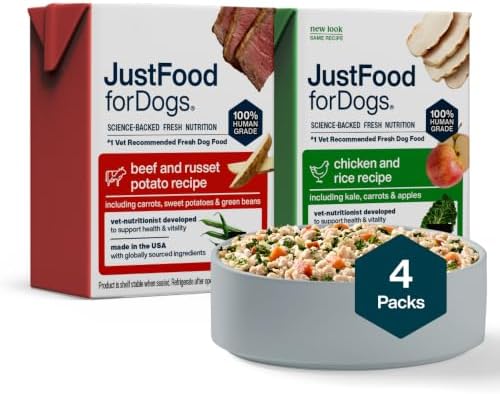 JustFoodForDogs Fresh Dog Food Topper Variety Pack, Beef & Chicken Human Grade Dog Food Recipes - 12.5 oz (Pack of 4)