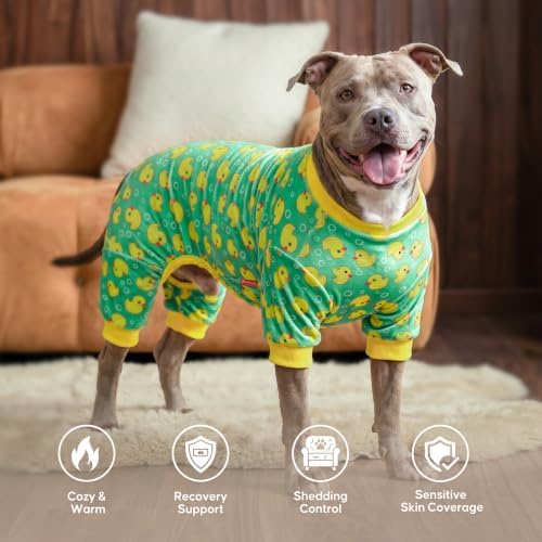 KYEESE Velvet Dog Pajamas for Large Dogs Soft Onesie Shirt, Yellow Duck