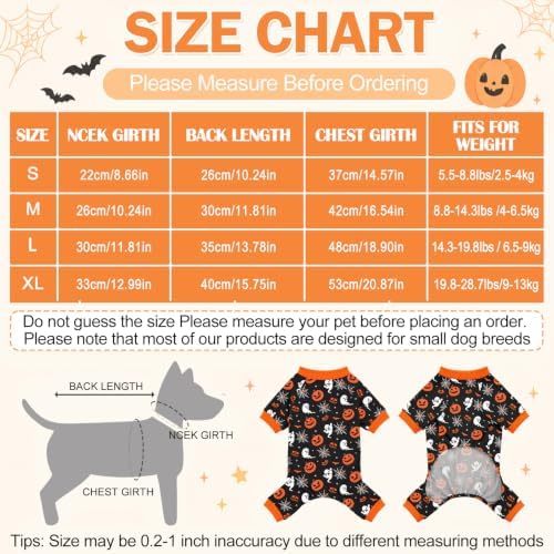 Dog Halloween Pajamas for Small Medium Dog Halloween Pjs Dog Onesie Cute Soft Breathable Puppy Pet Stretchy Dogs Recovery Suit for Boy Girl-S
