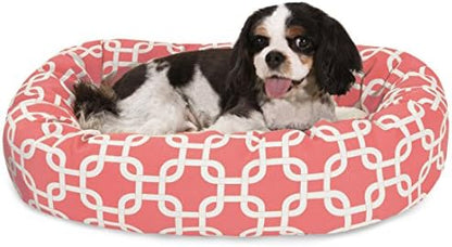 Majestic Pet 24 Inch Links Sherpa Calming Dog Bed Washable – Cozy Soft Round Dog Bed with Spine for Head Support - Fluffy Donut Dog Bed 24x19x7 (inch) – Round Pet Bed Small - Coral