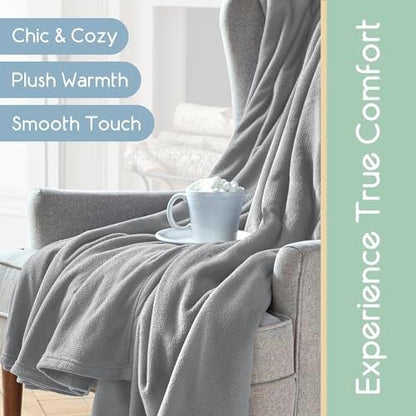 Full/Queen Size Microfleece Blanket | Fleece Bed Blanket | All-Season Comfort | Supersoft Lightweight | Plush Throw Blanket for Bed Couch or Sofa | Pet-Friendly | Light Grey
