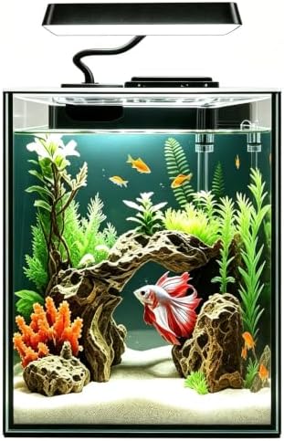 Glass Betta Aquarium Starter Kits 1.5 Gallon Small Fish Tank, Betta Fish Tank with LED Light, Power Filter, Black. 4mm Glass