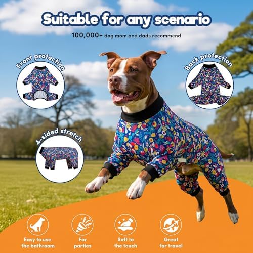 LovinPet Dog Pajamas Apparel for Giant Dogs, Hawaiian Flowers Print, L