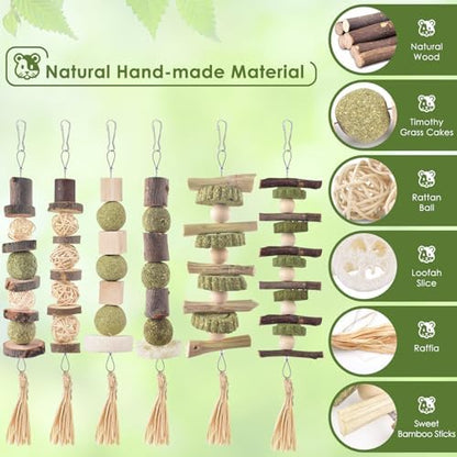 Bissap 6PCS Bunny Chew Toys, Natural Hanging Molar Treats for Small Pets