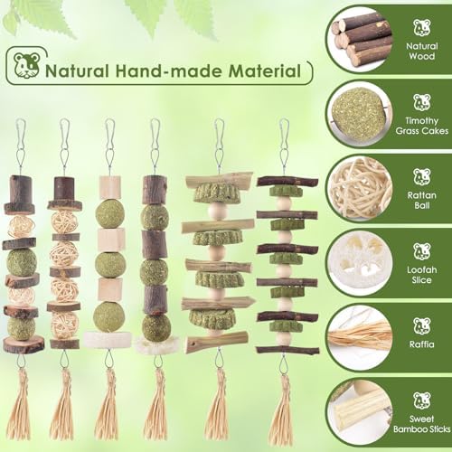 Bissap 6PCS Bunny Chew Toys, Natural Hanging Molar Treats for Small Pets