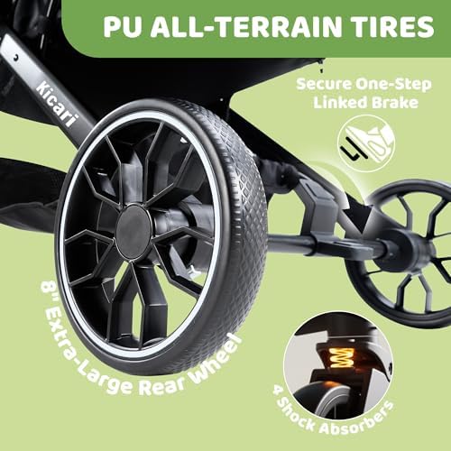 All-Terrain Dog Stroller for Small to Medium Dogs, Pet Stroller for Dogs & Cats Outdoor Walks, One-Hand Easy Fold, Double-Layer Anti-UV & Waterproof Canopy & Breathable Mesh, Samurai Black