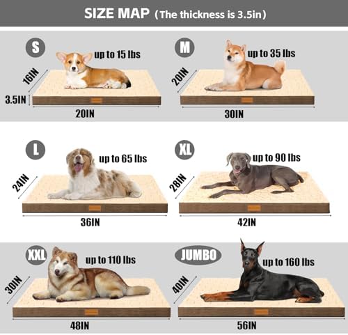 Patas Lague Orthopedic Large Dog Bed Washable Pet Crate Mat 36''X24'' Camel
