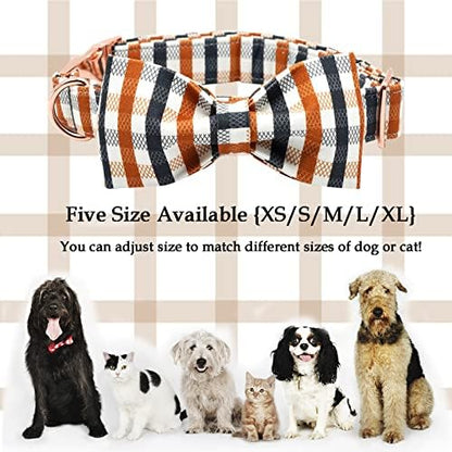 Lionheart Glory Plaid Dog Collar with Bowtie - Heavy Duty, Adjustable, Fall Collar for X-Large Dogs