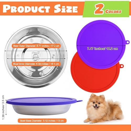 Patelai 4 Pcs Dog Bowl with Lid, Red, Purple