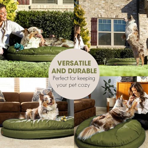 ClevaHome Orthopedic Dog Bed for Large Dogs, 42 inches Dual Layer Water Repellent Round Pet Bed with Washable Cover Nonslip Bottom (Olive Branch)
