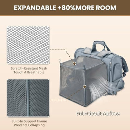 Lollimeow Expandable Cat Carrier Backpack for Large Cats - Airline Approved Pet Carrier Backpack for Small Dogs, Hiking & Travel, Waterproof with Breathable Mesh, 14lbs Capacity (Light Grey, Standard)