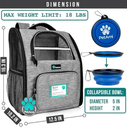 PetAmi Dog Backpack Carrier Airline Approved Cat Pet Puppy Bag, Grey