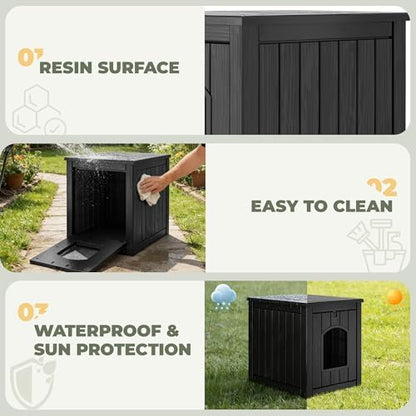Cat Litter Box Enclosure, Openable Front Door Outdoor Enclosed Cat Litter Box, Outdoor Cat House Weatherproof Raised Floor, Easy to Clean, Black