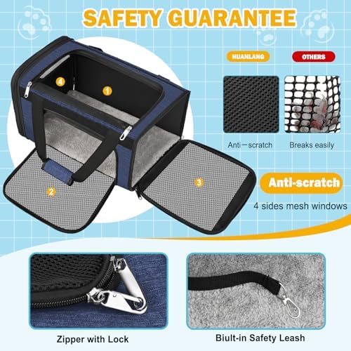 HUANLANG Large Cat Carrier Soft Sided Travel Pet Carrier Airline Approved