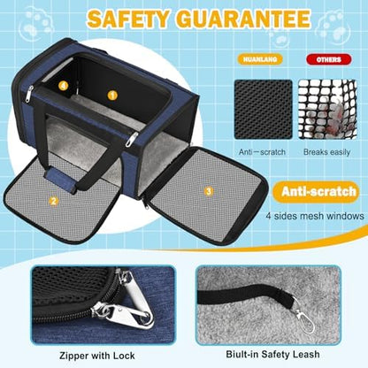HUANLANG Large Cat Carrier Soft Sided Travel Pet Carrier Airline Approved