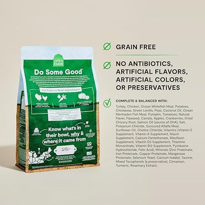 Open Farm Grain Free Dry Dog Food, Turkey and Chicken Kibble, 4lb Bag
